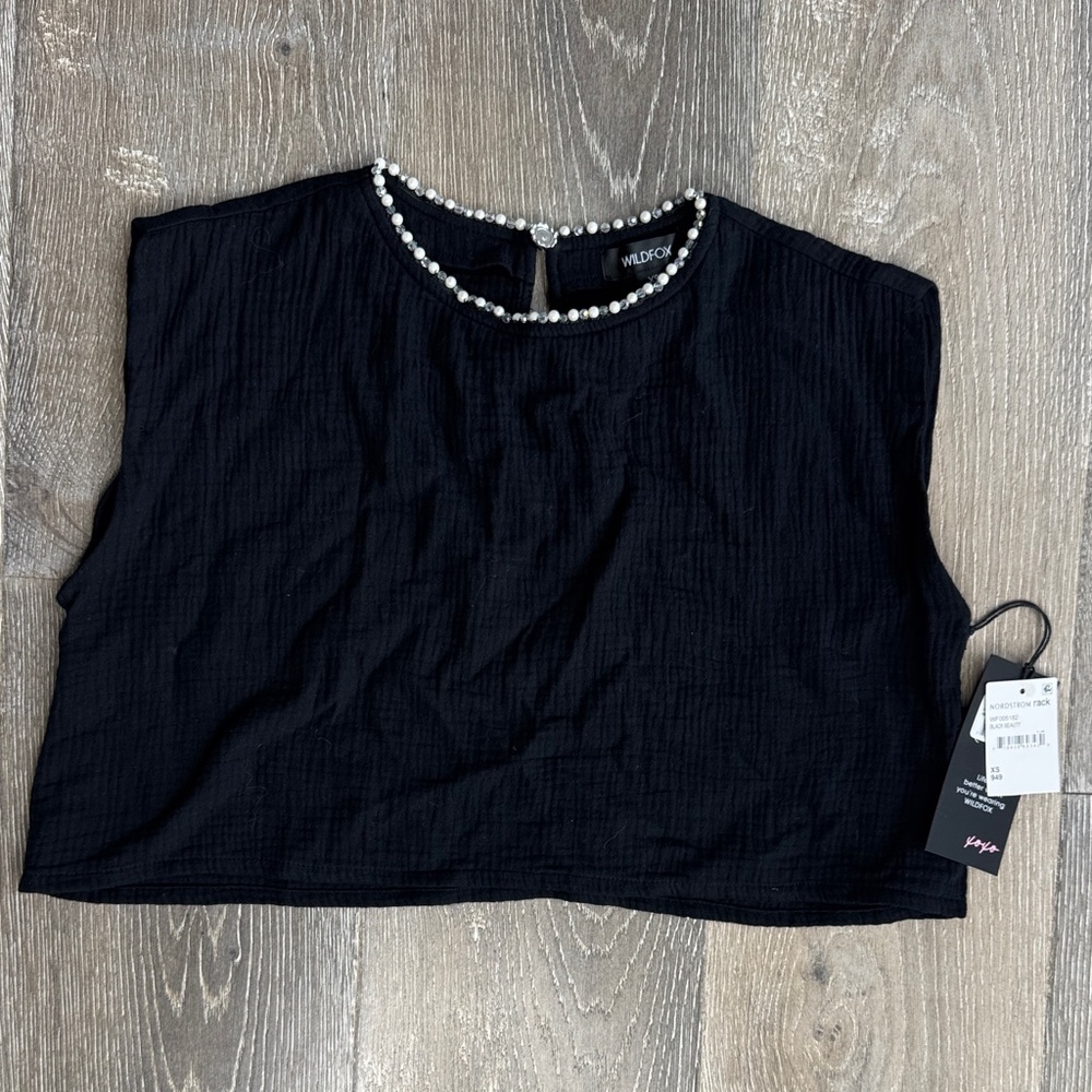 Wildfox NWT Black Pearl-Embellished Crop Top 0379